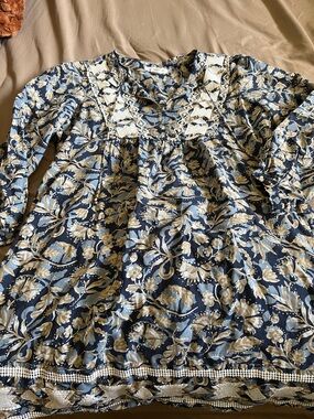 Lucky Brand Navy Floral dress with Cream and Light Blue Print